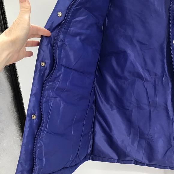 Talbots Down Vest W/Faux Fur Detachable Hood Zip Winter Sapphire Size Medium - Picture 8 of 11